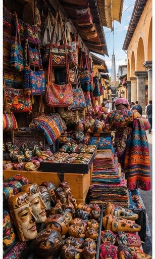 Mercado de artesanías y textiles guatemaltecos en Antigua