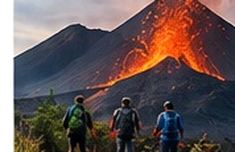 Grupo de senderistas observando la lava del Volcán de Pacaya
